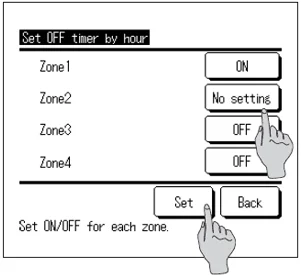 wired controller showing set off timer setting for zones