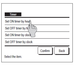 wired remote control showing steps to activate ON timer