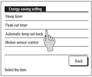 wired controller menu showing energy saving setting for timer