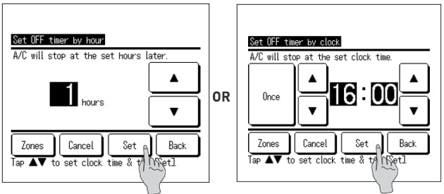 wired controller showing set timer by clock and by hour