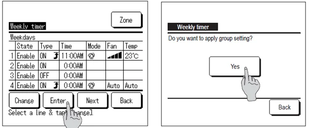 wired controller showing how to set weekly timer step 4