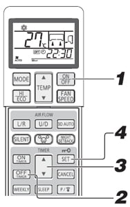 wireless remote control showing steps to activate off timer